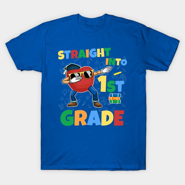 Straight Into 1st Grade Funny Dabbing Apple First Day School T-Shirt by kaza191